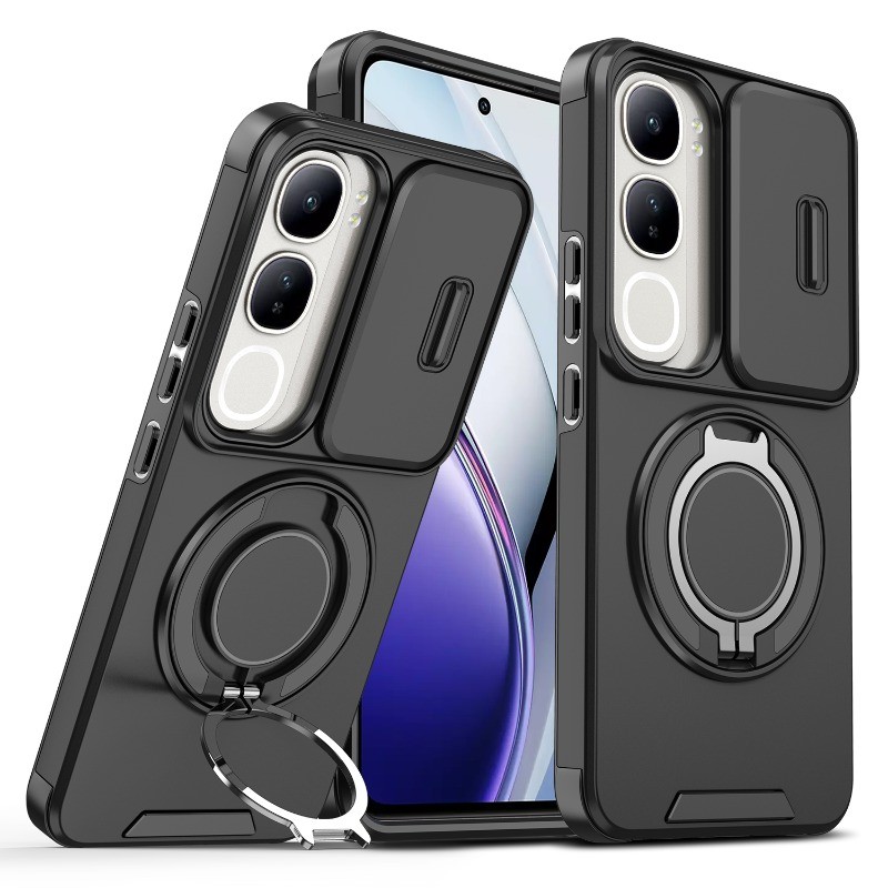 Vivo Y21d Y31 5G 2025 สไลด์เลนส์กล้องแหวนป้องกันขาตั้งเคสโทรศัพท์แม่เหล็กเกราะกันกระแทกฝาครอบซิลิโคนแข็ง