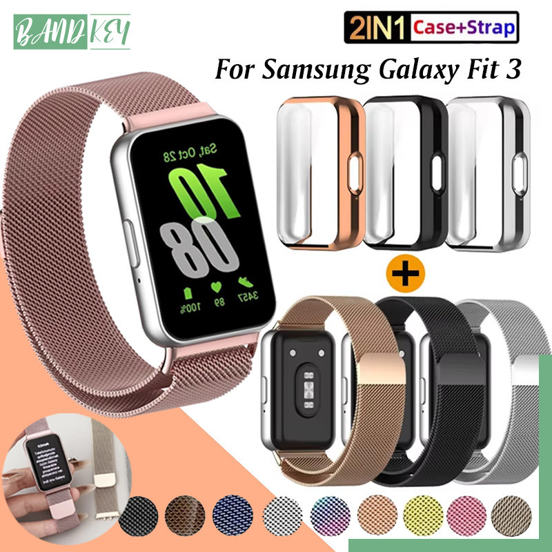 สายรัดโลหะลูป Milanese กรณี TPU for Samsung Galaxy Fit 3 แม่เหล็กสแตนเลสแถบโลหะหน้าจออ่อนอุปกรณ์ปกป้องกันชน