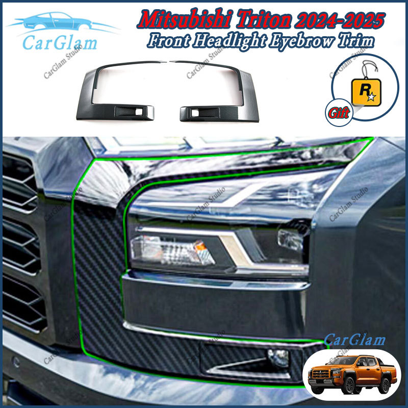 Mitsubishi Triton 2024-2025Carbon Fiber & Pianoสีดําไฟหน้าคิ้วTrim GLX GL AT Premium AT GL MT GLรถตก