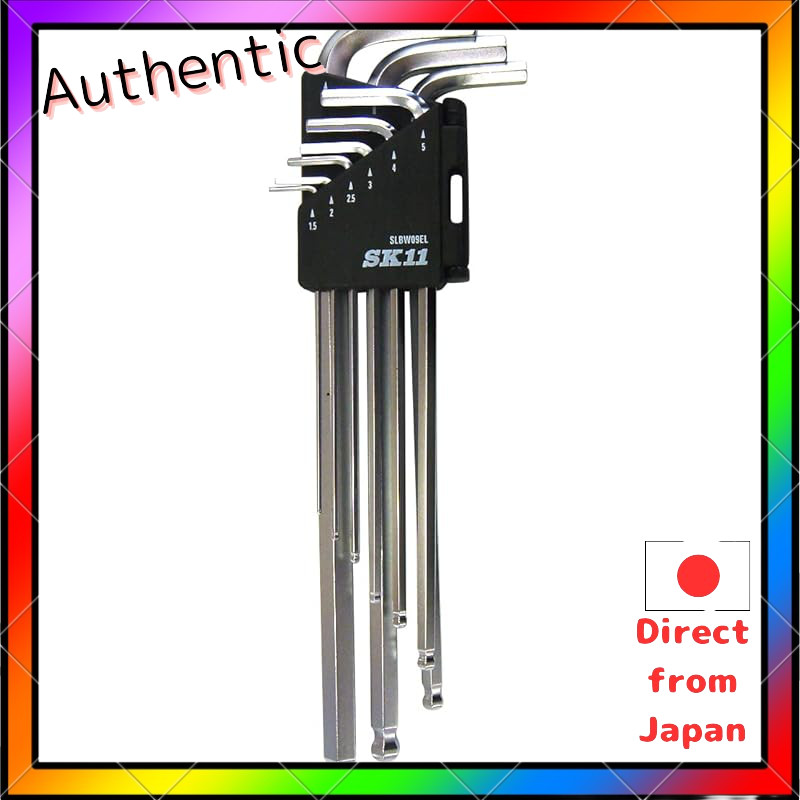 SK11 Ball Point Hex Key Set 9 Pieces, Inclined Angle Approximately 25 Degrees, Extra Long SLBW09EL