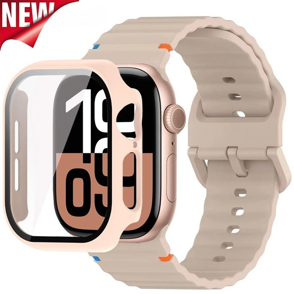 สายซิลิโคน + PC สําหรับ Apple Watch 11 10 42/46 มม.9 8 7 41/45 มม. 6 5 4 SE 40/44 3 2 1 38/42 มม.