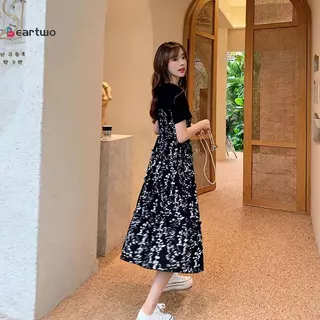ชุดเดรสลายดอกไม้ความยาวกลาง สไตล์โบฮีเมียน สำหรับผู้หญิง สวมใส่ง่ายในฤดูร้อน