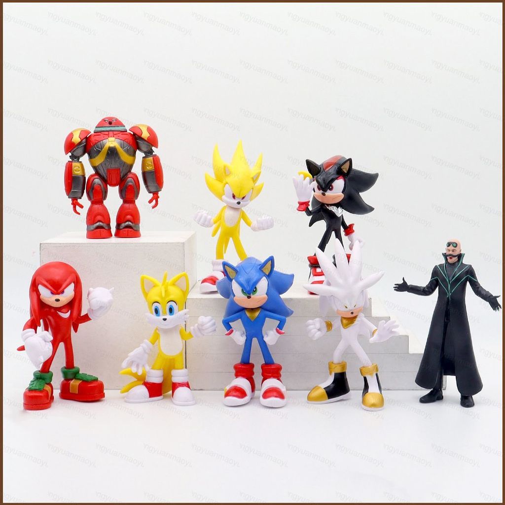 ZY2 8pcs Sonic the Hedgehog Action Figure Tails Amy Rose Knuckles the Echidna Shadow the Hedgehog ตุ