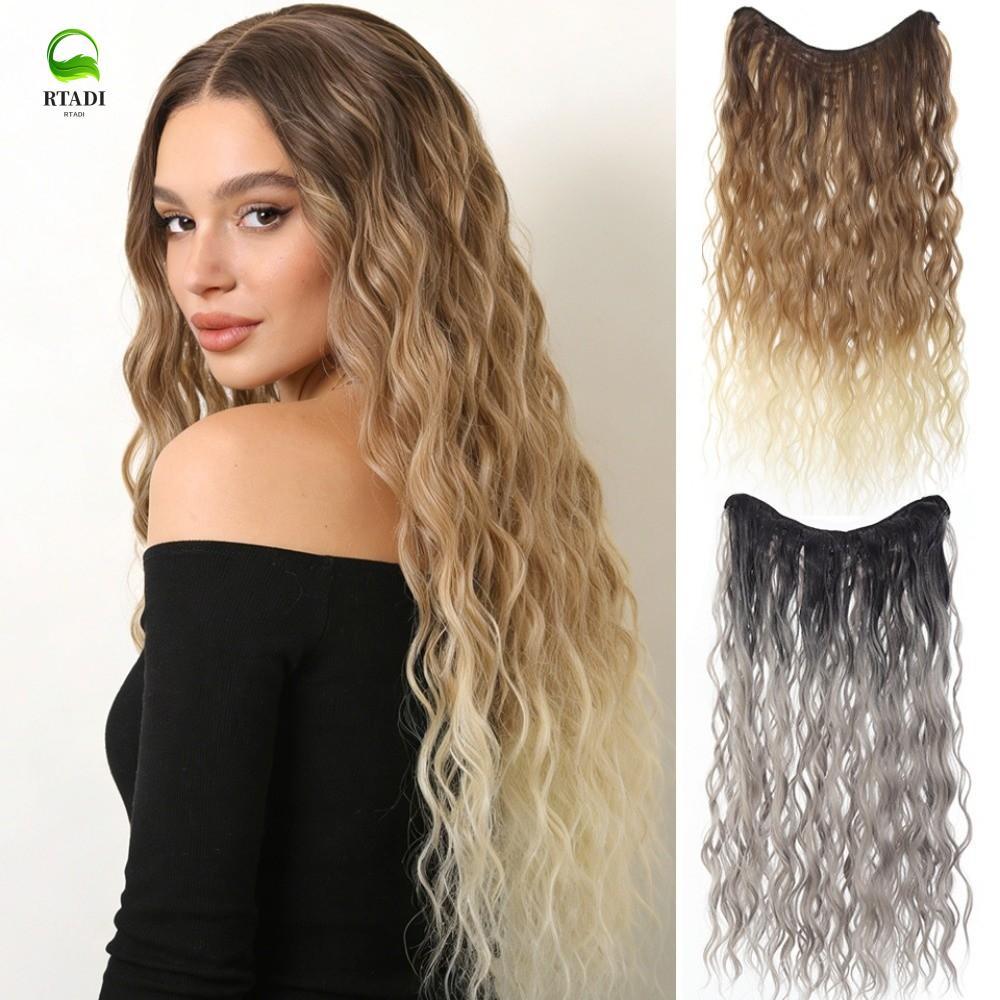 วิกผมสังเคราะห์ U-Shaped ยาว 24 นิ้ว สีน้ำตาลอ่อนถึงทอง พร้อมคลิป สำหรับงานพาร์ตี้และวันธรรมดา