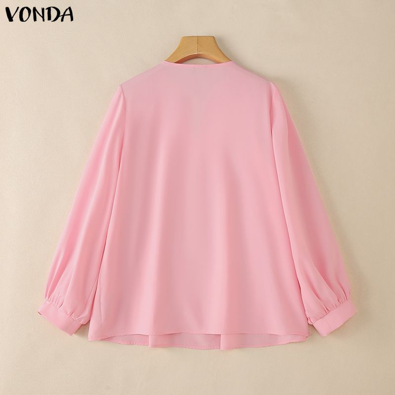 VONDA เสื้อลาย_patchwork_แขนลูกไม้ สไตล์เกาหลีอ่อนโยน สำหรับผู้หญิง — صورة 8