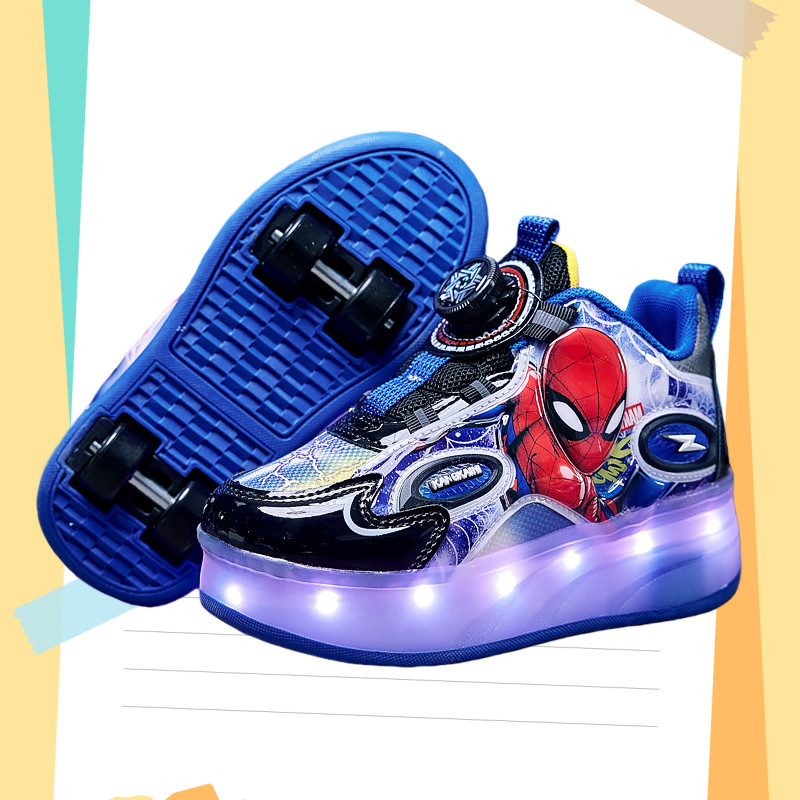 รองเท้าล้อถอดได้ โรลเลอร์สเก็ตสำหรับเด็ก Roller Shoes LED ระบายอากาศได้สะดวกสบาย Double-W Heels Size 30-34