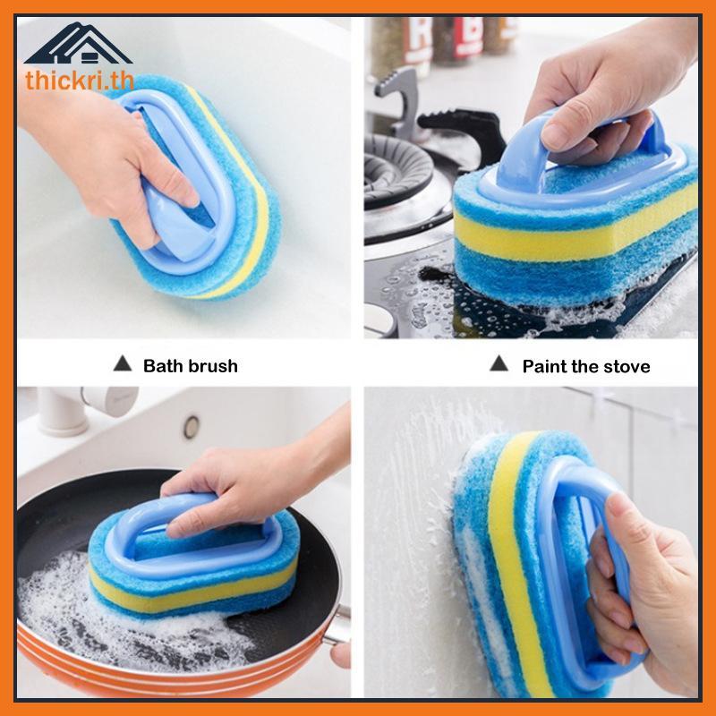 TT Thiening แปรงทําความสะอาดพร้อมที่จับฟองน้ําห้องครัวเช็ดกระเบื้องห้องน้ําอ่างอาบน้ําทําความสะอาดฟอ