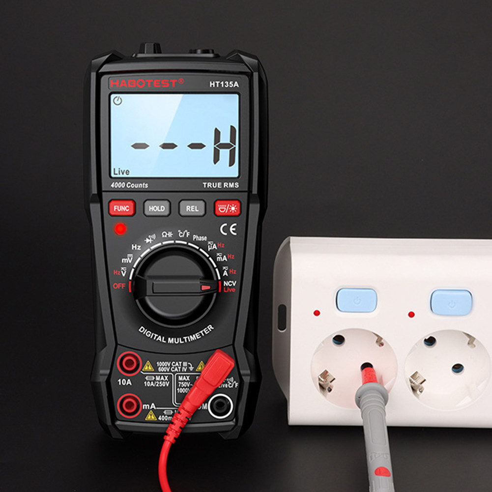 ❦ มัลติมิเตอร์แบบดิจิตอล 4000 นับแรงดันไฟฟ้าปัจจุบัน Hz Ohm Capacitance Diode Temp Test พร้อม NCV Ba