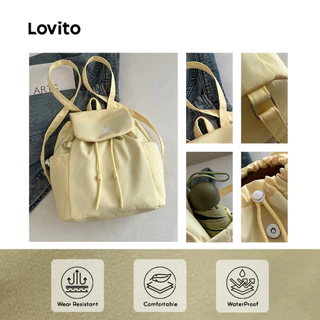 Lovito กระเป๋าเป้สะพายหลังแบบมีเชือกรูดสำหรับนักเรียน กระเป๋าเดินทาง สไตล์เกาหลี สำหรับผู้หญิง LFA107039