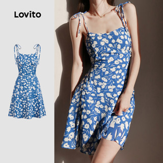 Lovito เดรสสไตล์โบโฮสำหรับวันสงกรานต์ ทรงระบายชายกระโปรง สีฟ…