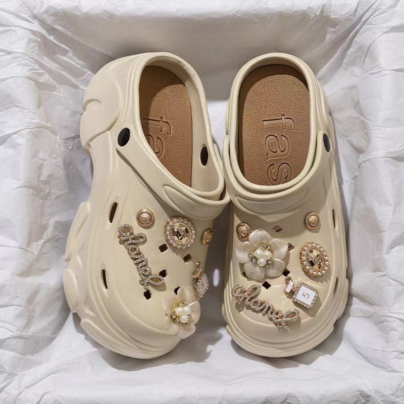 40 เพิ่มความสูงรองเท้า PVC หญิงฤดูร้อน 2024 แพลตฟอร์มน่ารักหนา Soled Shit-Stepping Anti-Slip Baotou 
