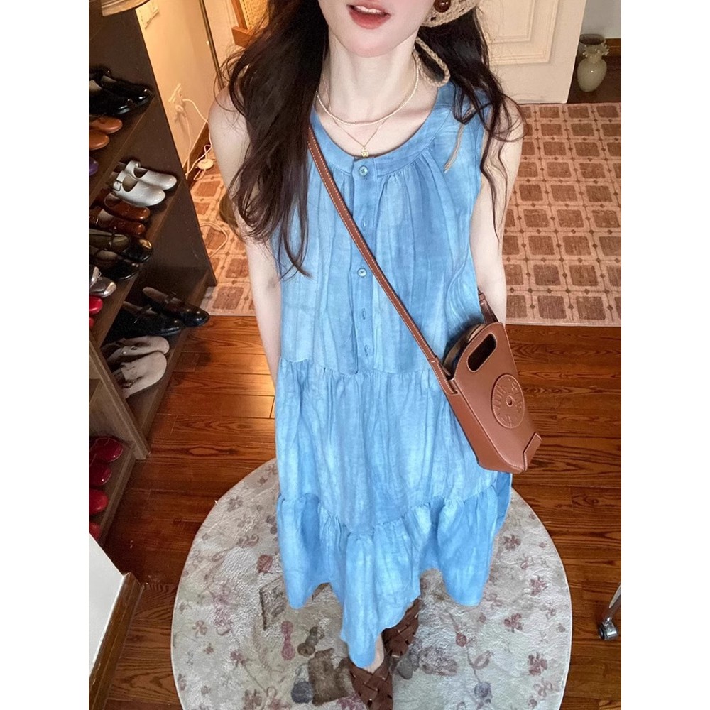 ชุดสีฟ้าไปทะเลsummer dress pleased เดรสลุคคุณหนูชุดไปเที่ยวเสื้อแฟชั่นผู้หญิงคาเฟ่