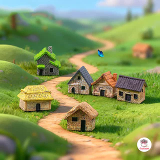 หมู่บ้านชนบท [ เซต 6 ชิ้น ] ตุ๊กตาจิ๋ว โมเดลจิ๋ว แต่งสวน ตุ๊กตาแต่งสวนจิ๋ว ตุ๊กตาจัดสวนถาด