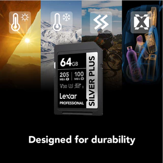 LEXAR Professional SILVER PLUS 64GB V30 SDXC (เอสดีการ์ด) R255/W135MB/s : LXR-LSDSIPL064G#