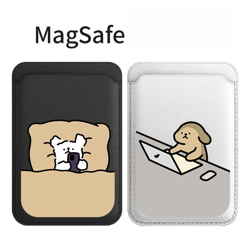 สุนัขแบนนอนน่ารักเหมาะสําหรับ iphone17promax Magnetic Card Holder MagSafe Card Holder PU