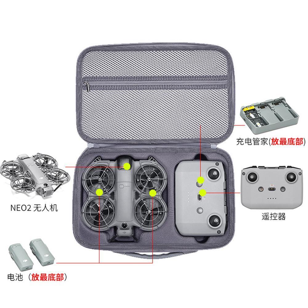 กระเป๋าใส่เปลือกแข็งสําหรับ DJI Neo 2 Drone, กระเป๋าเก็บ PU กันน้ําถือแบตเตอรี่ 3 ก้อน J6N1