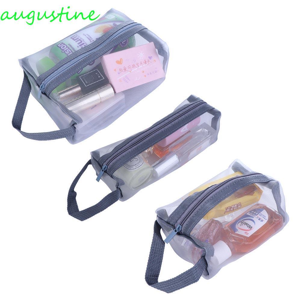 AUGUSTINE กระเป๋าเครื่องสําอางผู้หญิงสําหรับผู้ชายแบบพกพานักเรียนเครื่องเขียนกระเป๋าแป้งตาข่ายโปร่งใ