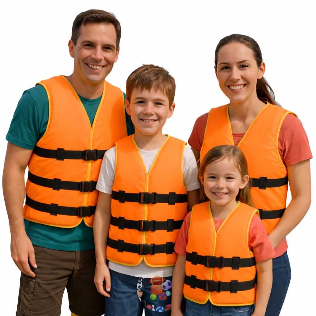 เสื้อชูชีพผู้ใหญ่ เสื้อชูชีพเด็ก หลายขนาด เบอร์ 1-7 โฟมหนา นุ่ม ไม่อมน้ำ เกรดA พร้อมนกหวีด [ สีส้ม ]