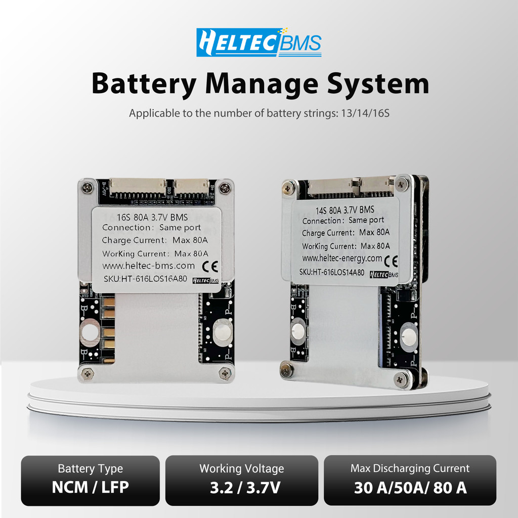Heltec 10-16s bms 10S 11S 12S 13S 14S 30A 50A 80A BMS 16S LFP NMC BMS 24V 36V 48V แบตเตอรี่ระบบการจั