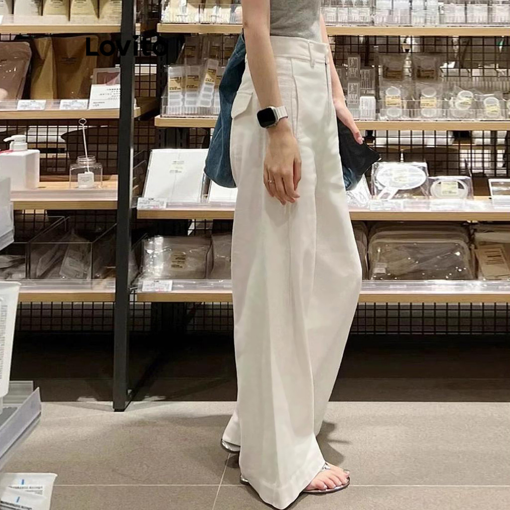 Lovito กางเกงลําลองกางเกงกระเป๋าธรรมดาสําหรับผู้หญิง LNA66434