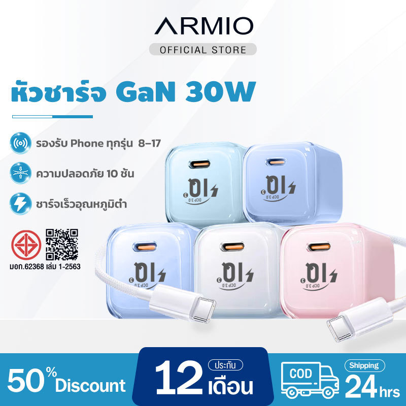 ชุดชาร์จเร็ว PD 30W GaN หัวชาร์จเร็ว iQ Type-C to Type-C รองรับ Phone 6-15/17 อุปกรณ์ Android