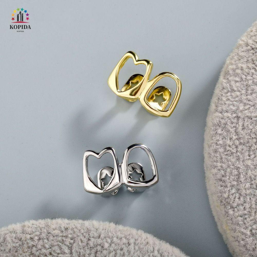 Grillz Willis 1/2 ชิ้น กรอบหัวใจทองคำแท่งพร้อมเพชรเทียม, เพชรสังเคราะห์ตามแฟชั่น สำหรับทั้งผู้หญิงแล