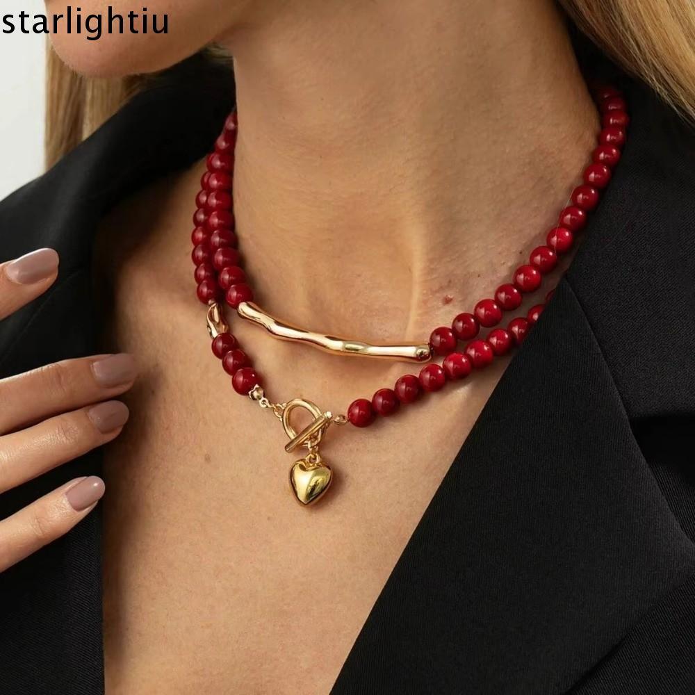 เป็นกัน 2ชิ้น/เซ็ตชาวเยอรมันเค้นคอ,หัวใจรักOTหัวเข็มขัดหัวใจรักสร้อยคอ,วินเทจสีแดงลูกปัดพลาสติกOTหัว