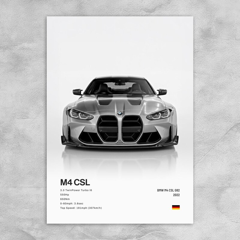 BMW M4 CSL โปสเตอร์ศิลปะผนังสําหรับห้องนั่งเล่นที่ทันสมัยของขวัญตกแต่งบ้าน