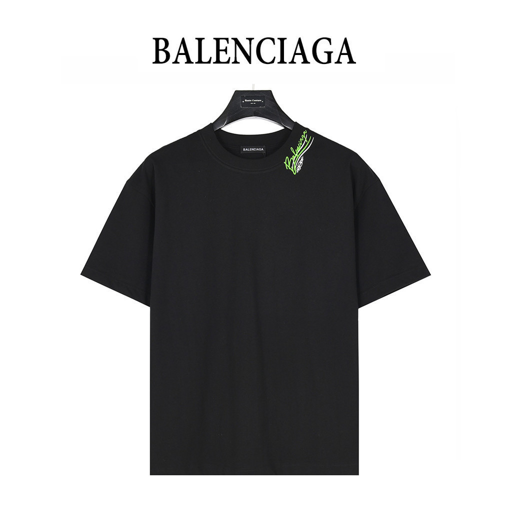 BALENCIAGA/BALENCIAGA คลาสสิกรอบคอแขนสั้นเสื้อยืดผู้ชายผู้หญิงพิมพ์เสื้อยืดด้านในกีฬาสไตล์แขนสั้น 2 