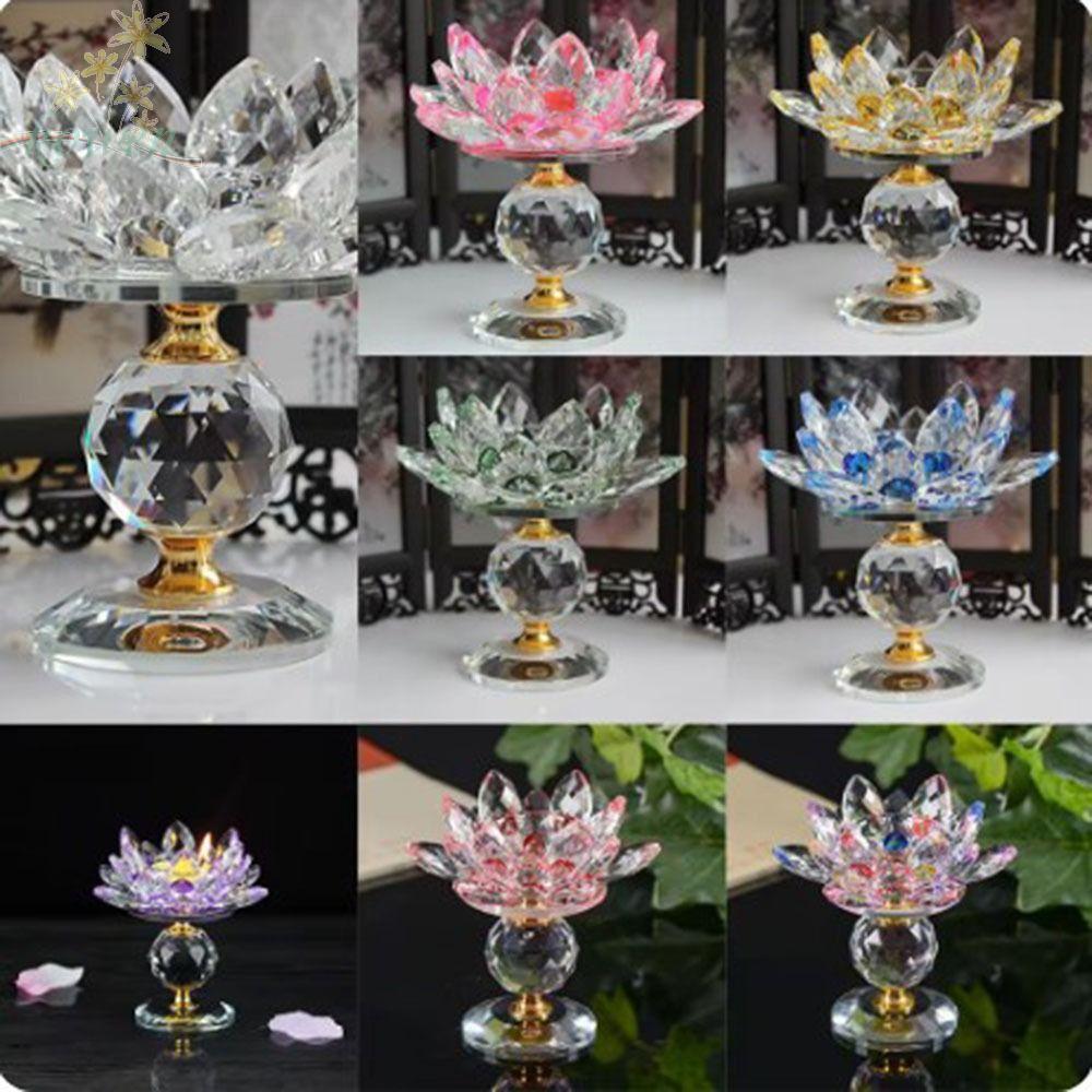 KOWEN เชิงเทียนดอกบัว, 8 สี Hoom Decor เชิงเทียนดอกบัวคริสตัล, แก้วสไตล์ยุโรปประกายดอกบัวใสตุ๊กตาเทียนอาหารค่ํา Decor