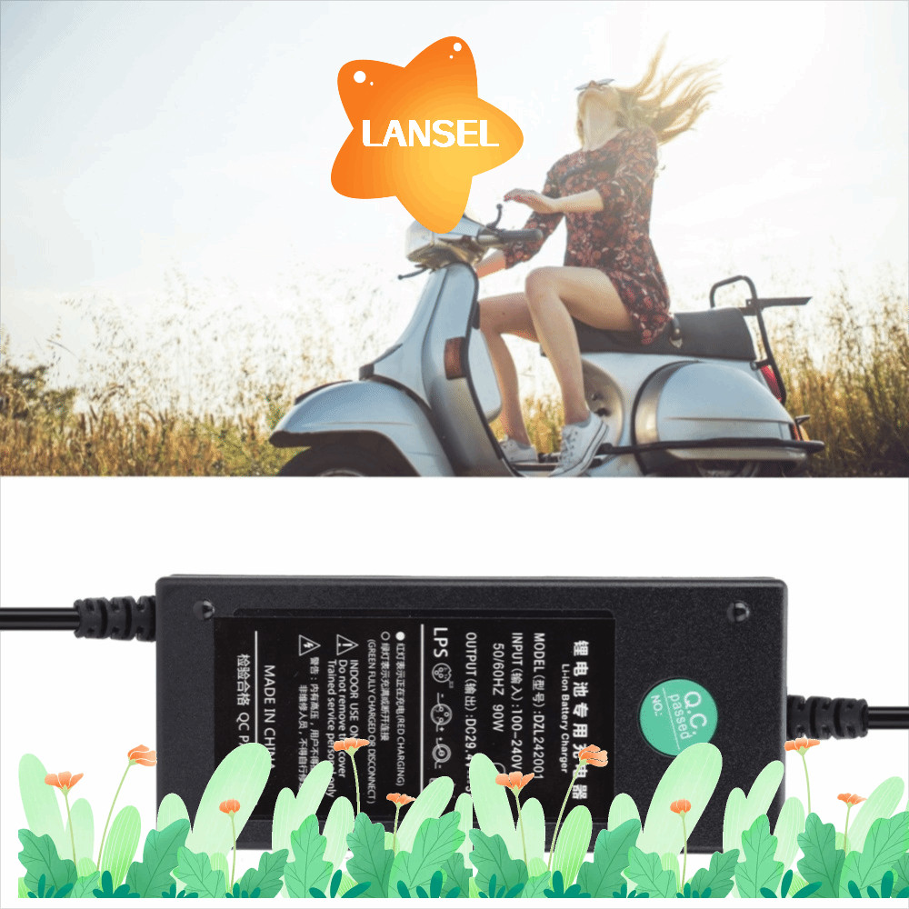 LANSEL เครื่องชาร์จแบตเตอรี่ลิเธียม, พลาสติก DC29.4V 3A E-bike Battery Charger, ทนทาน 24V 20A สกู๊ตเ