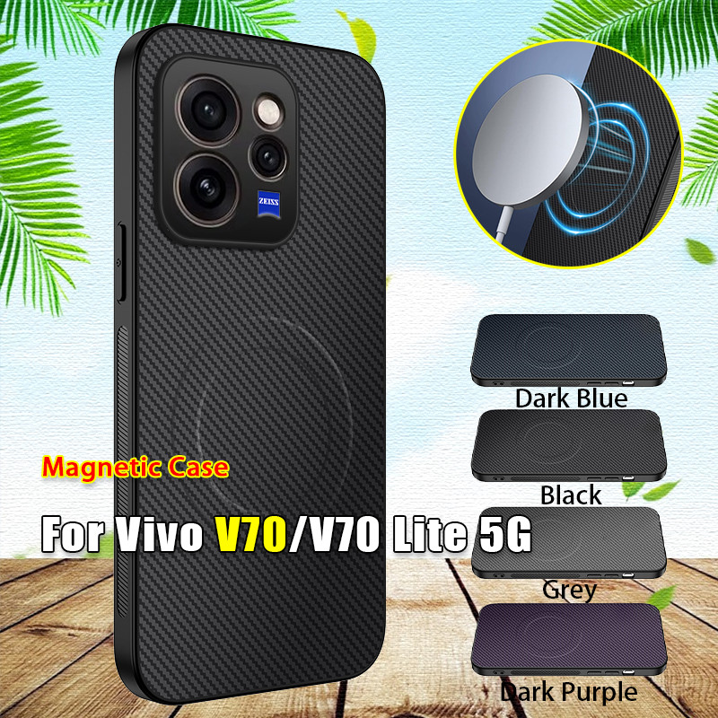 ปลอกสําหรับ Vivo V70 V60 VivoV70 V70Elite V 70 Elite V 60 5G รูปแบบคาร์บอนไฟเบอร์แม่เหล็กหนังเคสโทรศัพท์กันกระแทกกล้องป้องกันกลับปกแข็ง