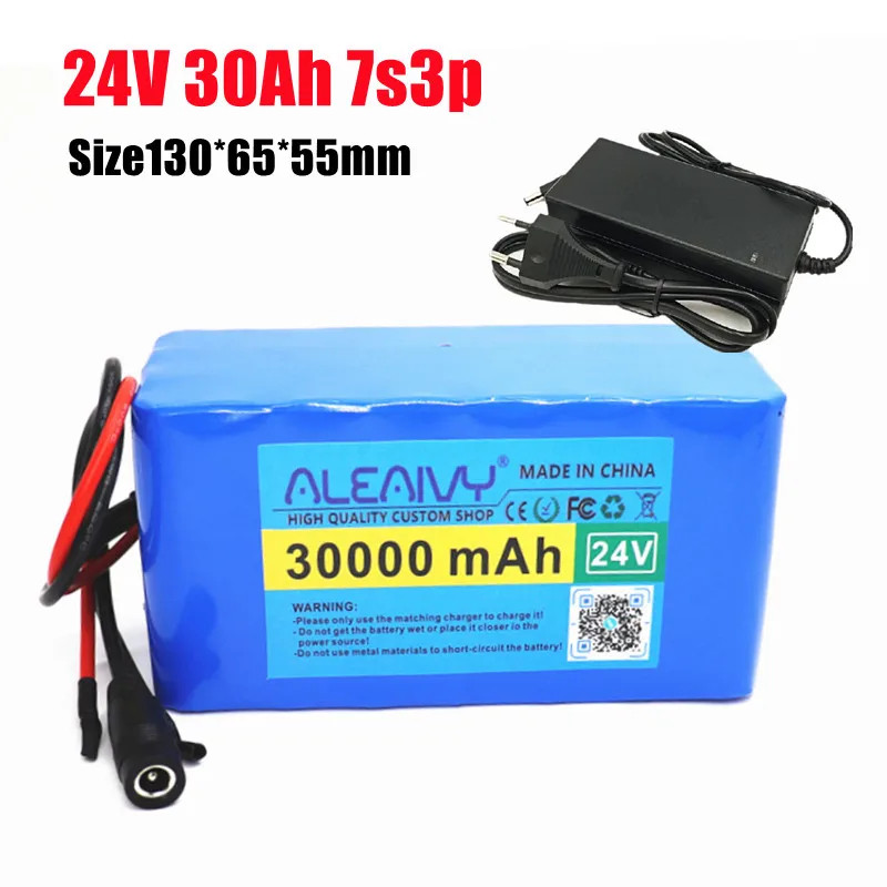 Aleaivy 24V 30Ah 7s3p 18650 แบตเตอรี่แบตเตอรี่ลิเธียม 24v 30000mAh จักรยานไฟฟ้า Moped ไฟฟ้าลิเธียม ion แบตเตอรี่ + 2A Charger