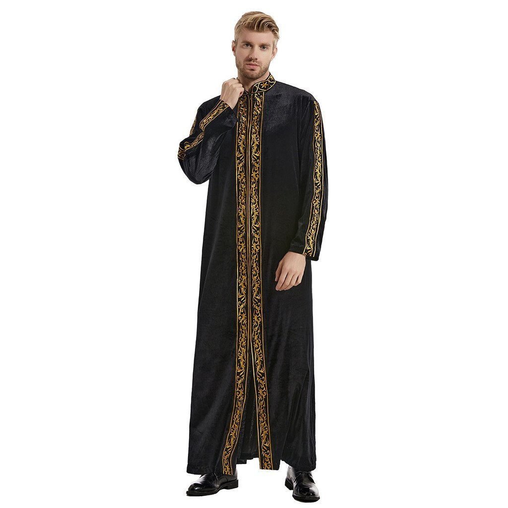Raya มุสลิมตะวันออกกลางผู้ชายแขนยาว Ramada Robe อาหรับลูกเรือคออิสลามสีทึบ Kaftan Thawb Maxi-Muslim 