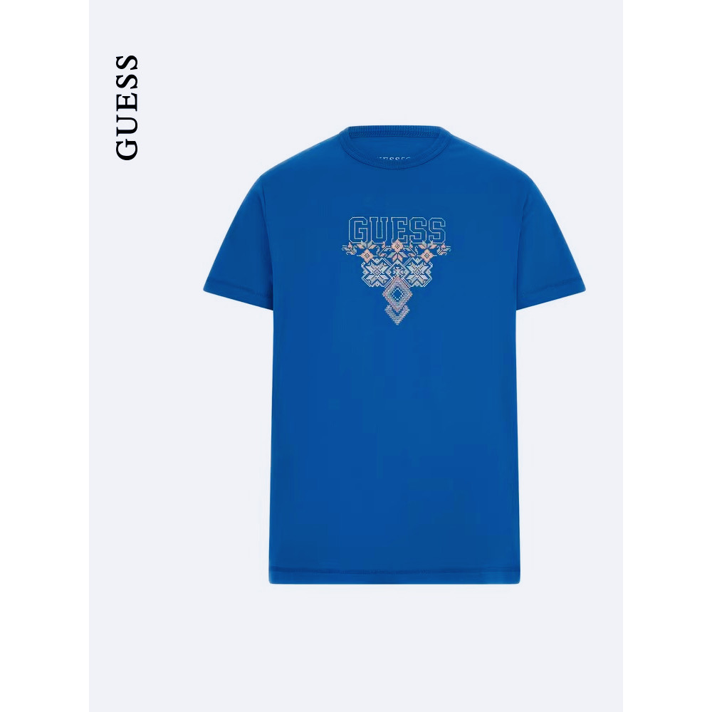 GUESS Mens LOGO Letter อินเทรนด์พิมพ์รอบคอเสื้อยืดแขนสั้น-M5GI11K8FQ4