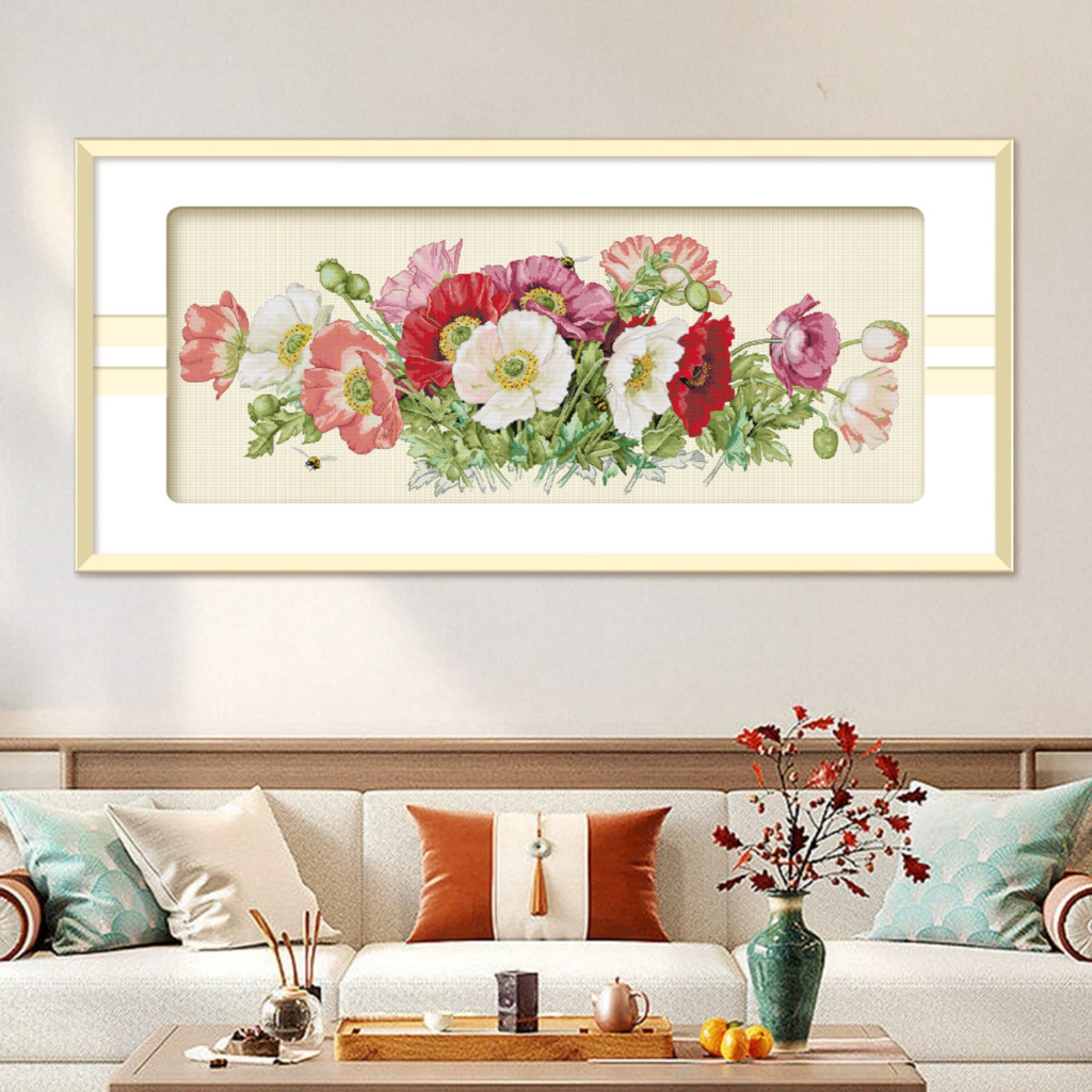 KS Poppy bush 11CT ไม่มีเย็บปักถักร้อยเต็มรูปแบบเรียบง่ายทันสมัย cross stitch งานศิลปะตกแต่งผนัง 139
