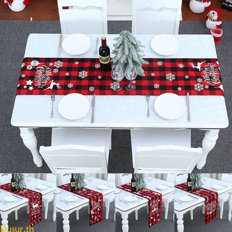 Dusur Christmas Table Runner Holiday Table Runners ผ้าปูโต๊ะ Placemat สําหรับห้องรับประทานอาหาร