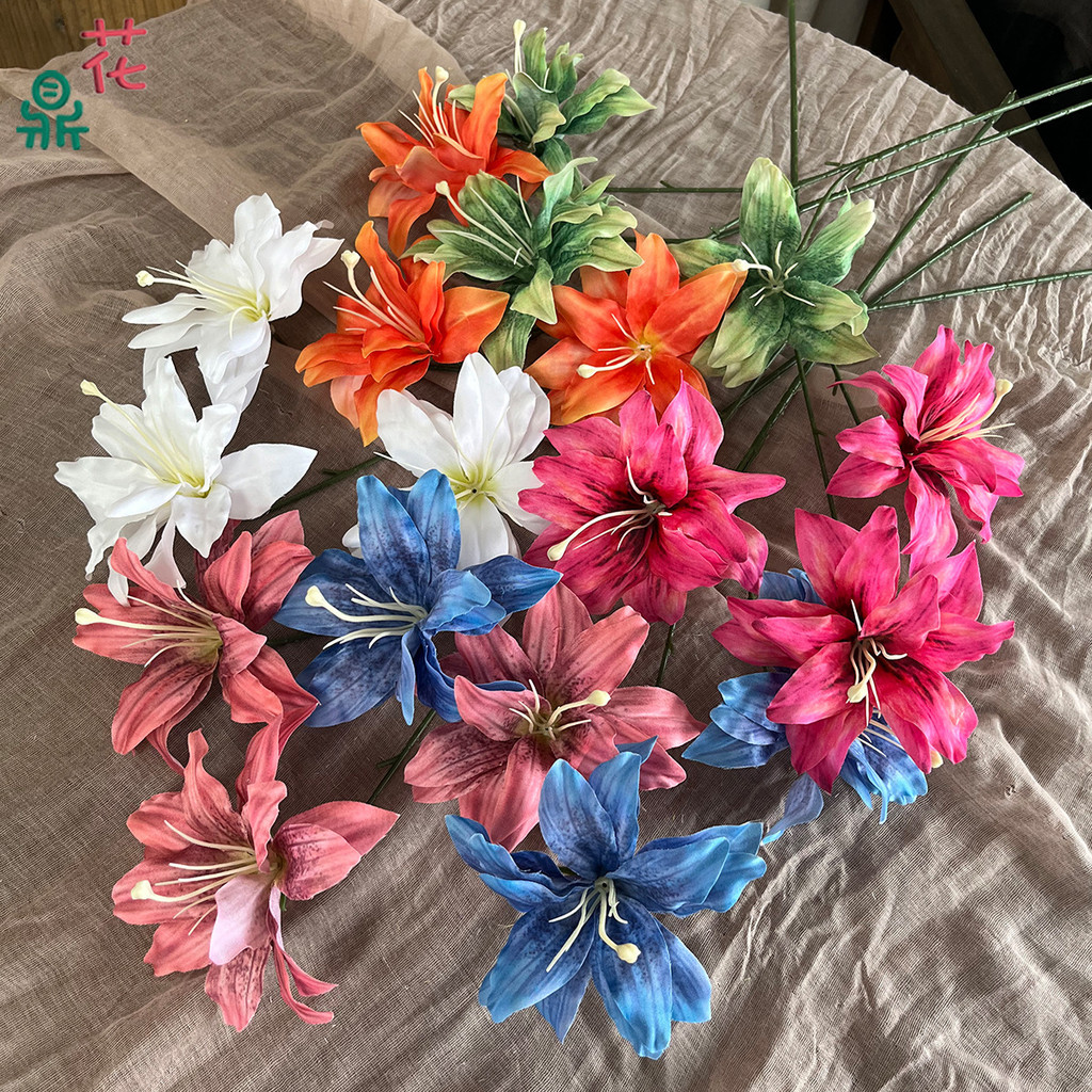 3 Sayuri Retro Lily ภาพวาดสไตล์ดอกไม้งานแต่งงานผนังดอกไม้ผ้าไหม Stage Road Guide ตกแต่งจําลองดอกไม้ 