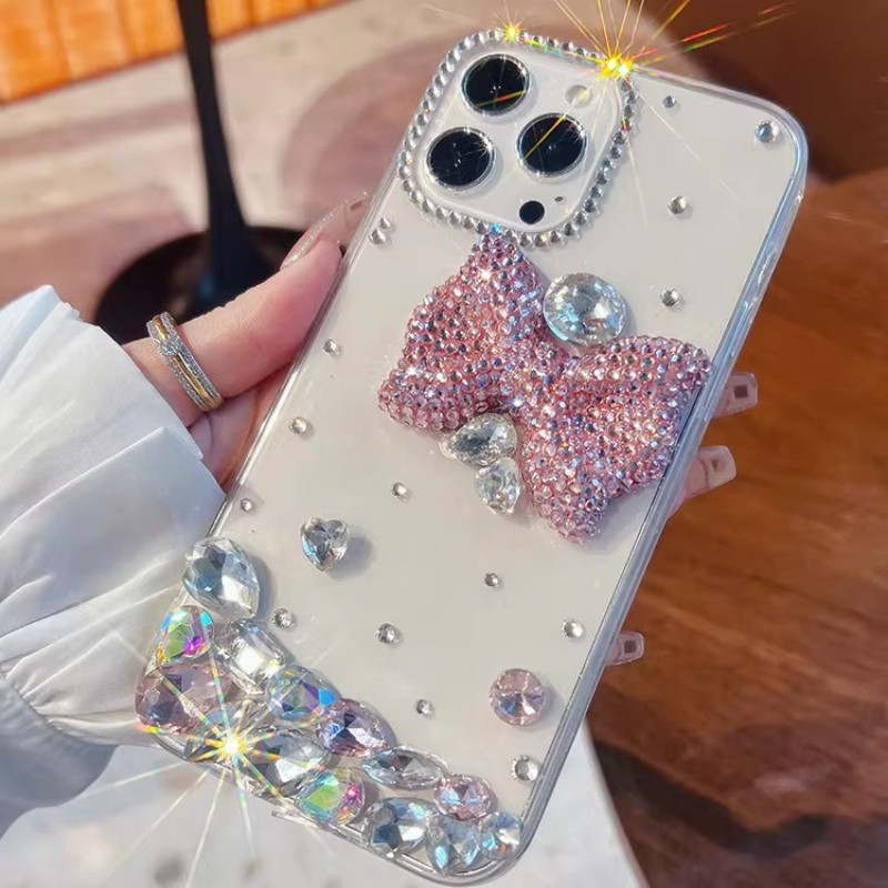 Rich สาวสไตล์ Rhinestone 3D สีชมพูโบว์สําหรับ Vivo X21 UD X21i X21S X20 Plus X9 Pro X9S Plus T3 Pro 