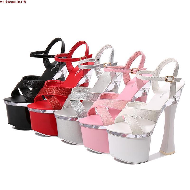 10367-26 รองเท้าแพลตฟอร์ม ส้นสูง 17 ซม. กันน้ํา ประดับเลื่อม สําหรับผู้หญิง