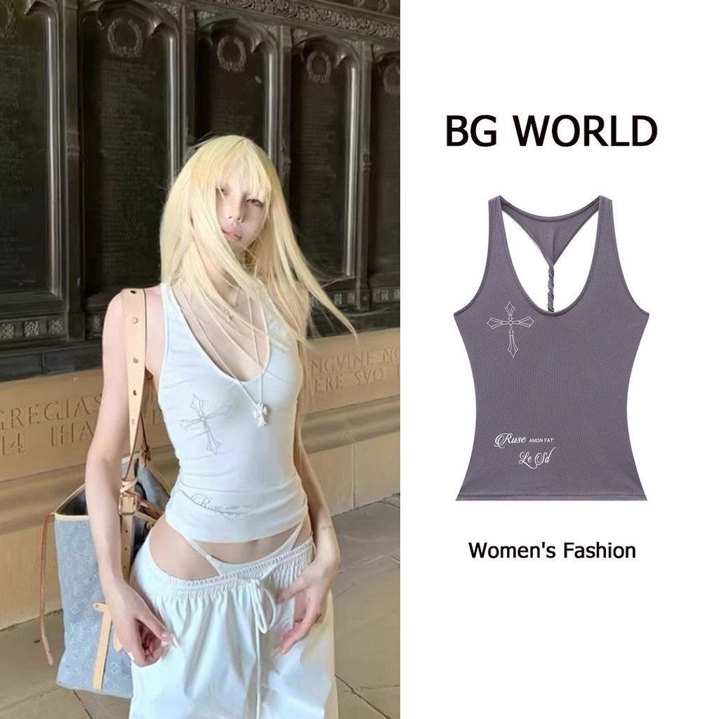 เสื้อกล้ามรูปตัว I เสื้อแขนกุดทรงเข้ารูปสาวร้อนฤดูร้อน
