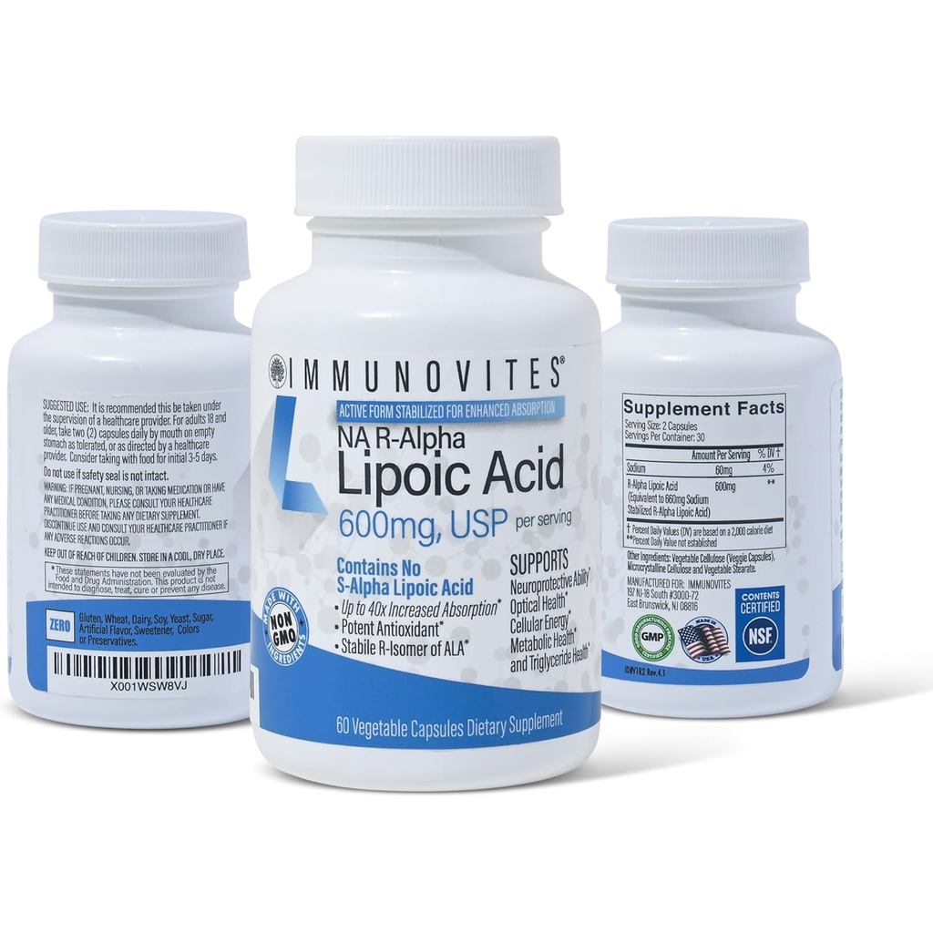 IMMUNOVITES3 Bottled Stable Type R-Alpha Lipoic Acid (เพียว) 600มก. ต่อเสิร์ฟ [[ประสิทธิภาพสูง & อัต