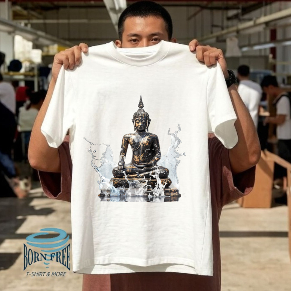 เสื้อยืดผู้ชายแบบลายพิมพ์พระพุทธรูปศิลปะ สวมใส่สบายในฤดูร้อน