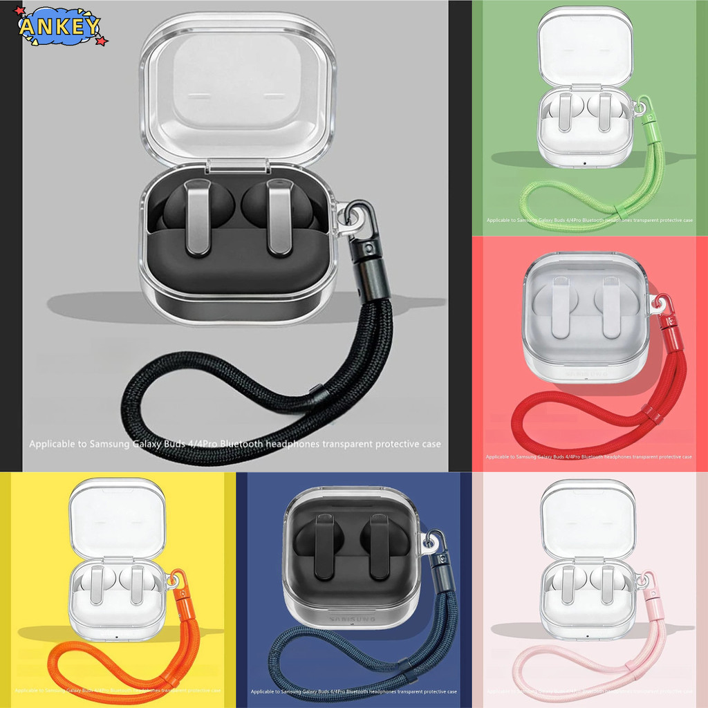 Clear Case for Samsung Galaxy Buds 4 Pro Earbuds Protective Cover with Lanyard Soft Silicone Earbuds