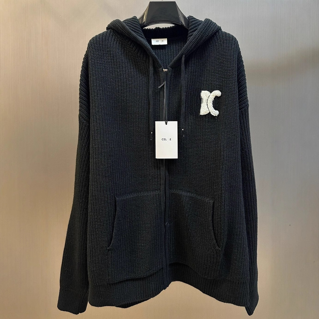 9P4D C*E []New autumn and winter chest design LOGO Embroidered hooded knit jacket for men and women