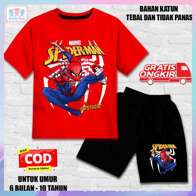 ชุดเสื้อยืดและกางเกงขาสั้นสไปเดอร์แมนสำหรับเด็ก! "สินค้าใหม่" "ดีไซน์สไปเดอร์แมนเท่ ๆ" น่าดูและกำลังฮิต  ผ้าฝ้ายเนื้อนุ่