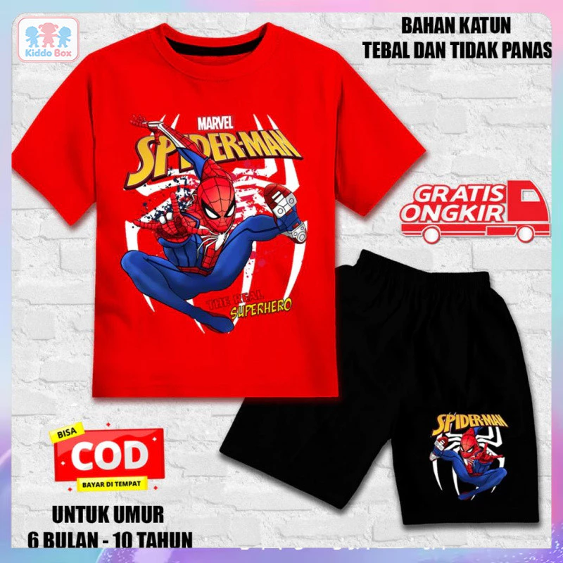 ชุดเสื้อยืดและกางเกงขาสั้นสไปเดอร์แมนสำหรับเด็ก! "สินค้าใหม่" "ดีไซน์สไปเดอร์แมนเท่ ๆ" น่าดูและกำลังฮิต ผ้าฝ้ายเนื้อนุ่
