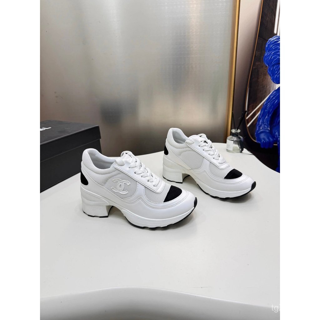 CHANEL Chanel 2025 เคาน์เตอร์สไตล์ใหม่จํากัด Chanel รองเท้าผ้าใบพื้นหนายาย Chanel แฟชั่นประณีต Daddy