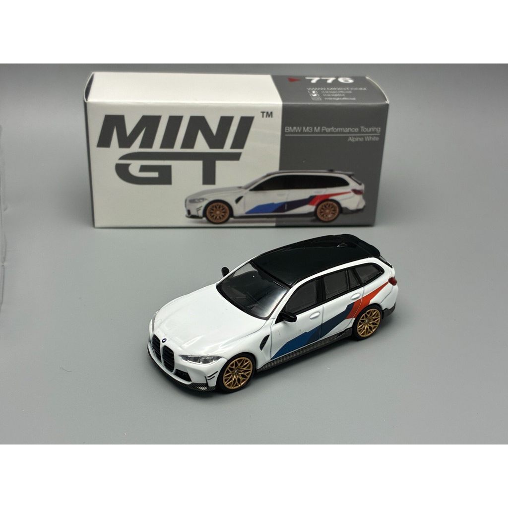 Minigt 776 BMW M3 M Performance Touring BMW M3 Watt Tank 1/64 รถสีขาวสี BMW Tricolor Garland Gold ล้