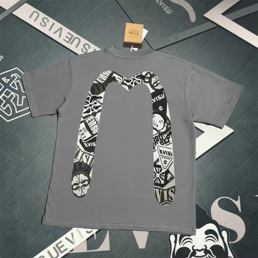 Evisu/God of Fortune 2026 คลาสสิกรอบคอแขนสั้นเสื้อยืดผู้ชายผู้หญิง High-End ทุกวันหลวมขนาดใหญ่หลวมหร